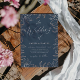 Invitación Elegante Boda de Foliage de oro azul y Rosa