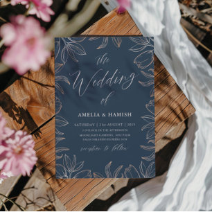 Invitación Elegante Boda de Foliage de oro azul y Rosa