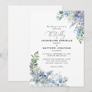Invitación Elegante Boda de Foliage floral azul turquesa