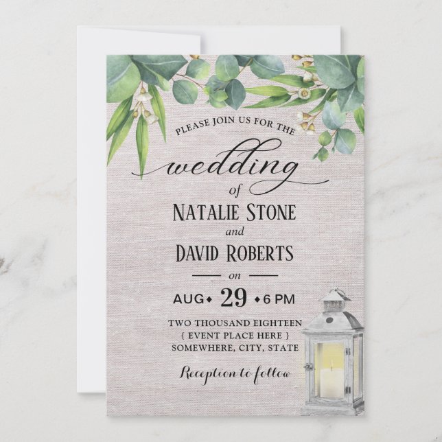 Invitación Elegante Boda de follaje de la Vieja Linterna Blan (Anverso)