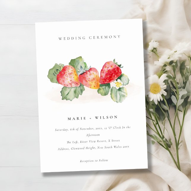 Invitación Elegante Boda de follaje rojo de fresa de fresa (Subido por el creador)