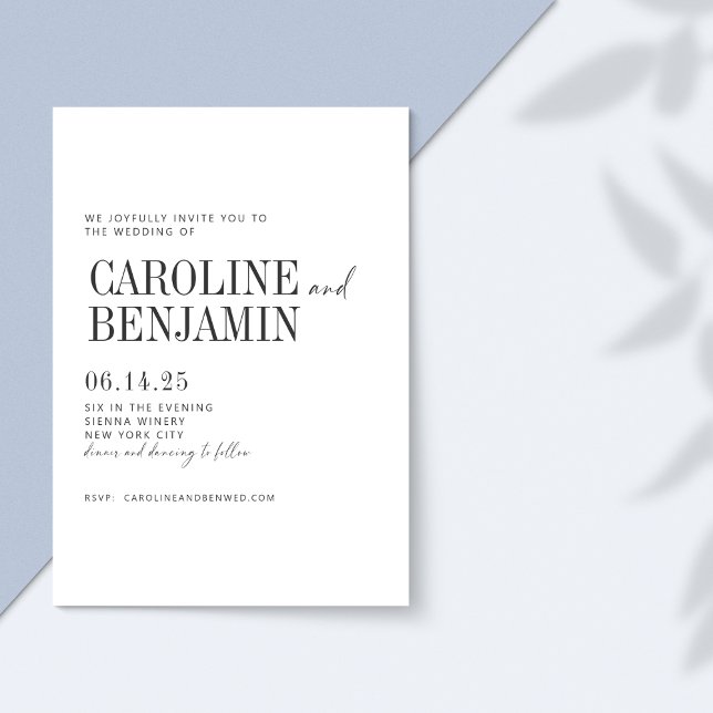 Invitación Elegante Boda de fondo blanco negro todo en uno (Subido por el creador)