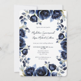 Invitación Elegante Boda de fondo blanco Rosa azul de la Mari
