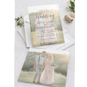 Invitación Elegante Boda de Foto con Borde de Oro Blanco y Ne
