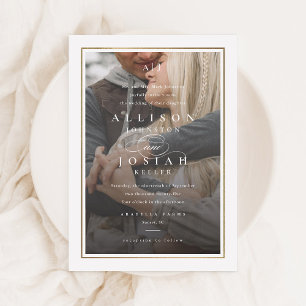 Invitación Elegante Boda de Foto de Borde de Oro 2