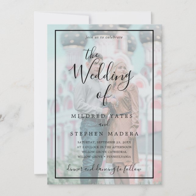Invitación Elegante Boda de foto de efecto Vellum de la front (Anverso)