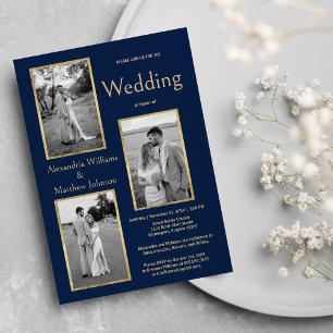 Invitación Elegante Boda de foto de oro blanco azul de la mar
