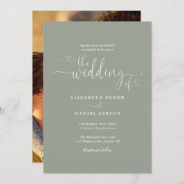 Invitación Elegante Boda de foto de Sage Green Hearts