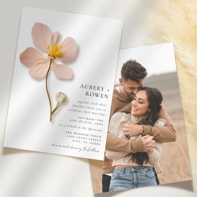 Invitación Elegante Boda de foto simple de flor a presión (Subido por el creador)