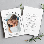 Invitación Elegante Boda de fotografía arca<br><div class="desc">Invitación nupcial moderna con tu foto en un marco abovedado rodeado por "Celebrar nuestro Día Especial con nosotros" en una tipografía elegante. Bajo la foto,  agregue sus nombres,  fecha de boda y ubicación. Al contrario,  personaliza tu invitación con más detalle en una tipografía simple.</div>
