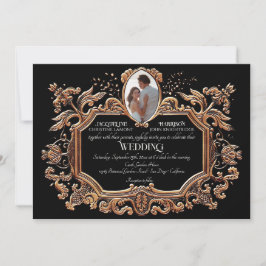Invitación Elegante Boda de fotografía Art Nouveau negro y bl