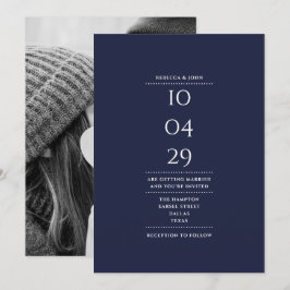 Invitación Elegante Boda de fotografía azul de la Marina Mini