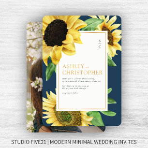 Invitación Elegante Boda de fotografía azul de la Marina Rust