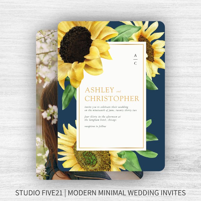 Invitación Elegante Boda de fotografía azul de la Marina Rust (Subido por el creador)