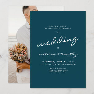 Invitación Elegante Boda de fotografía azul Verde azulado Min