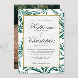 Invitación Elegante Boda de fotografía botánica de oro verde 