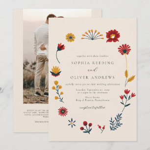 Invitación Elegante Boda de fotografía con código QR floral d