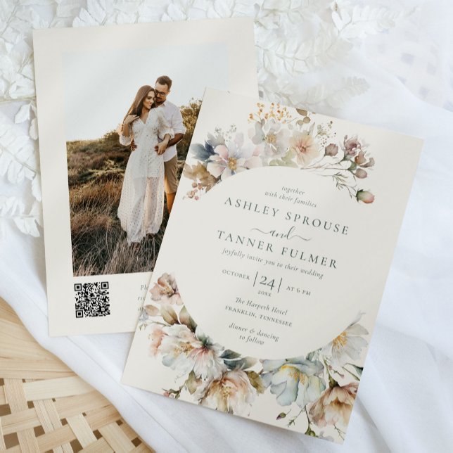 Invitación Elegante Boda de fotografía con código QR floral d (Subido por el creador)