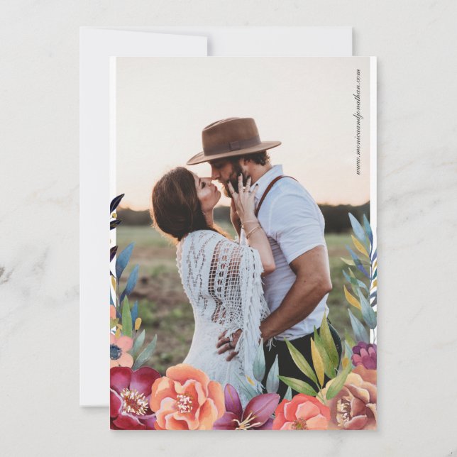 Invitación Elegante Boda de fotografía con flores de borgoña  (Reverso)