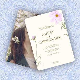 Invitación Elegante Boda de fotografía con flores silvestres 