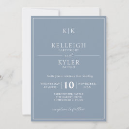 Invitación Elegante Boda de fotografía con monograma azul tur