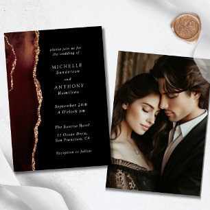 Invitación Elegante Boda de fotografía de Agate Brown Gold
