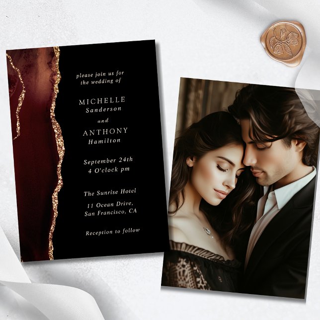 Invitación Elegante Boda de fotografía de Agate Brown Gold (Subido por el creador)