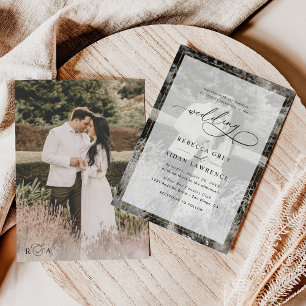 Invitación Elegante Boda de fotografía de borde blanco y negr