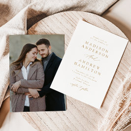 Invitación Elegante Boda de fotografía de caligrafía de oro