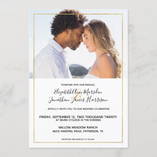 Invitación Elegante Boda de fotografía de caligrafía negra de