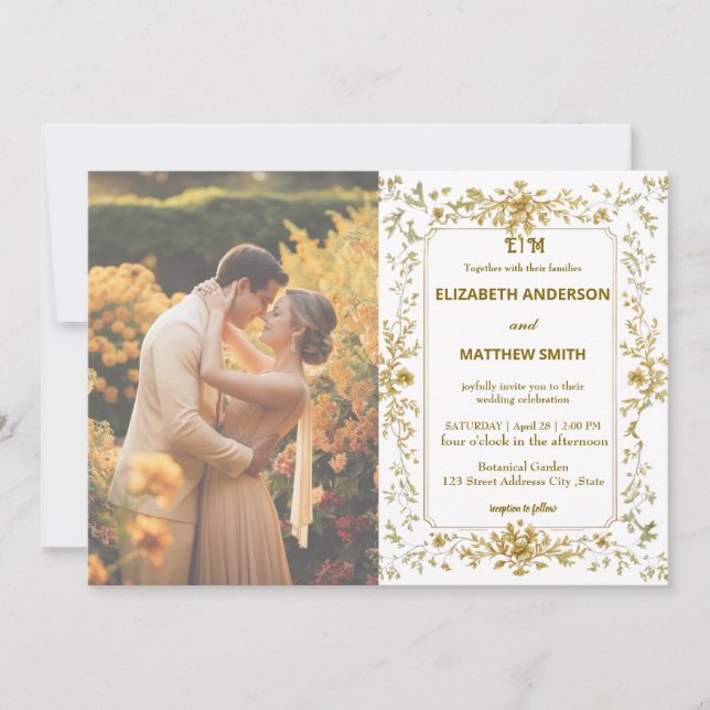 Invitación Elegante boda de fotografía de campo ruso de oro s (Anverso)