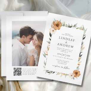Invitación Elegante Boda de Fotografía de Cobre y Botánica Te