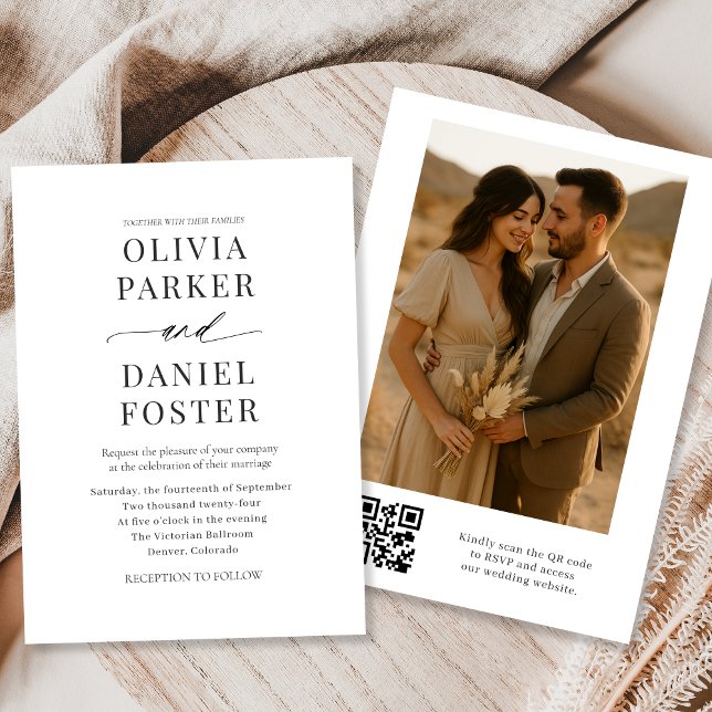 Invitación Elegante Boda de fotografía de código QR moderno (Subido por el creador)