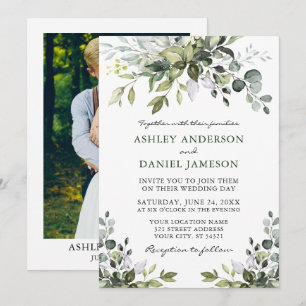 Invitación Elegante Boda de fotografía de color de agua verde