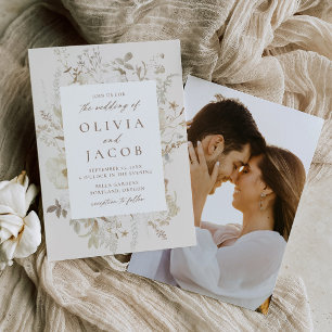Invitación Elegante Boda de fotografía de crema floral vintag