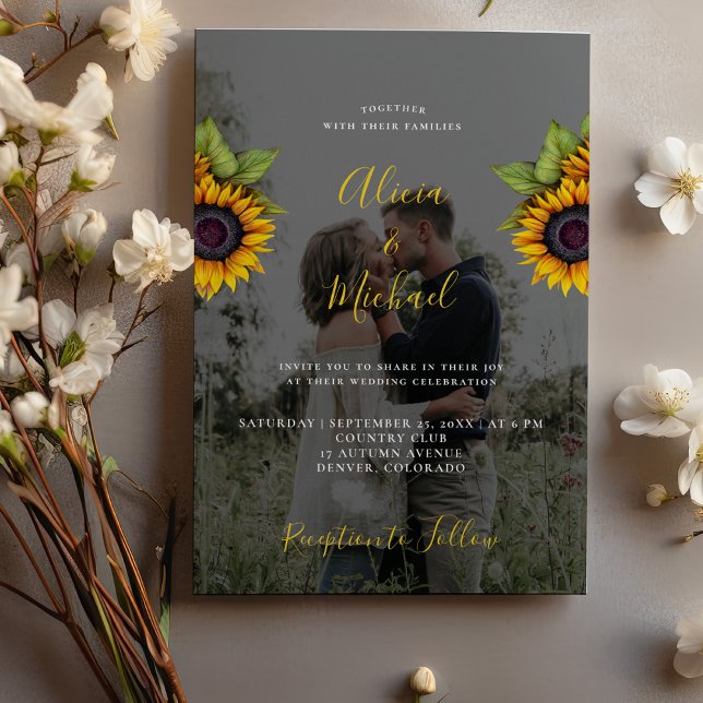 Invitación Elegante boda de fotografía de girasol moderno (Subido por el creador)