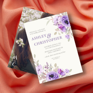 Invitación Elegante Boda de fotografía de Lavender Floral Bou