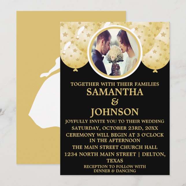 Invitación Elegante Boda de fotografía de los globos de Confe (Anverso / Reverso)