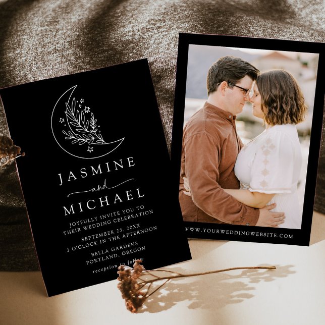 Invitación Elegante Boda de fotografía de luna y estrellas ne (Subido por el creador)