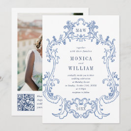 Invitación Elegante Boda de fotografía de marco azul turbio b