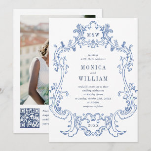 Invitación Elegante Boda de fotografía de marco azul turbio b