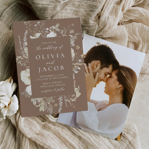Invitación Elegante Boda de fotografía de marco floral vintag
