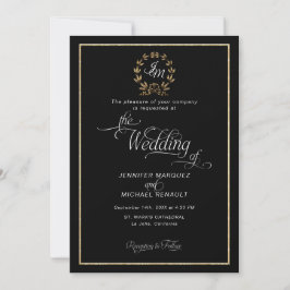 Invitación Elegante Boda de fotografía de monograma negro y o