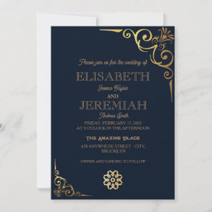 Invitación elegante boda de fotografía de oro azul de lujo cl