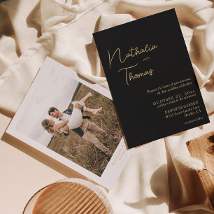 Invitación Elegante Boda de fotografía de oro negro simple
