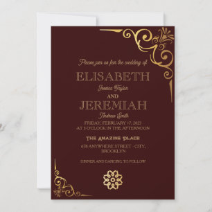 Invitación elegante boda de fotografía de oro rojo de lujo cl