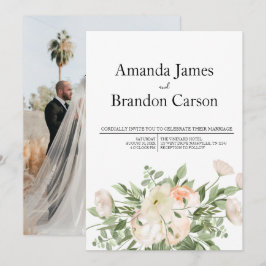 Invitación Elegante Boda de fotografía de peones rosados