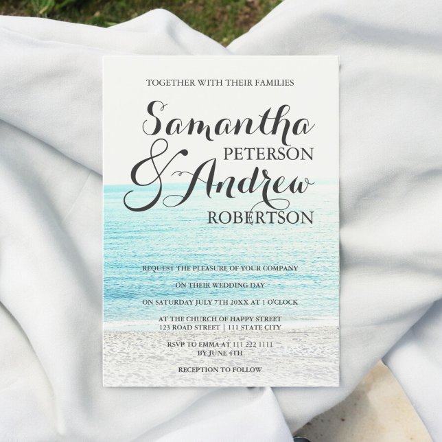 Invitación Elegante boda de fotografía de playa tropical mode (Elegant modern tropical beach photography wedding invitation)