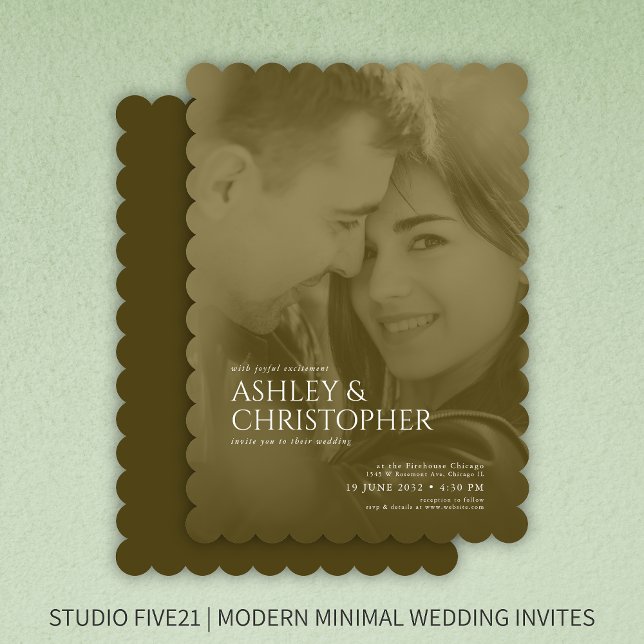 Invitación Elegante Boda de fotografía del Duotone Marrón Dor (Subido por el creador)