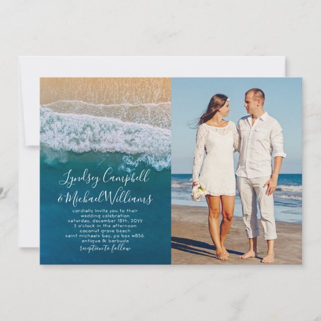Invitación Elegante Boda de fotografía del océano tropical de (Anverso)